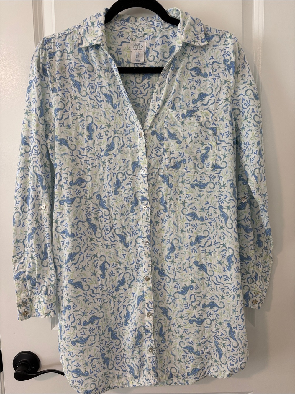 Sigrid Olsen Seahorse Print Button-Up Shirt